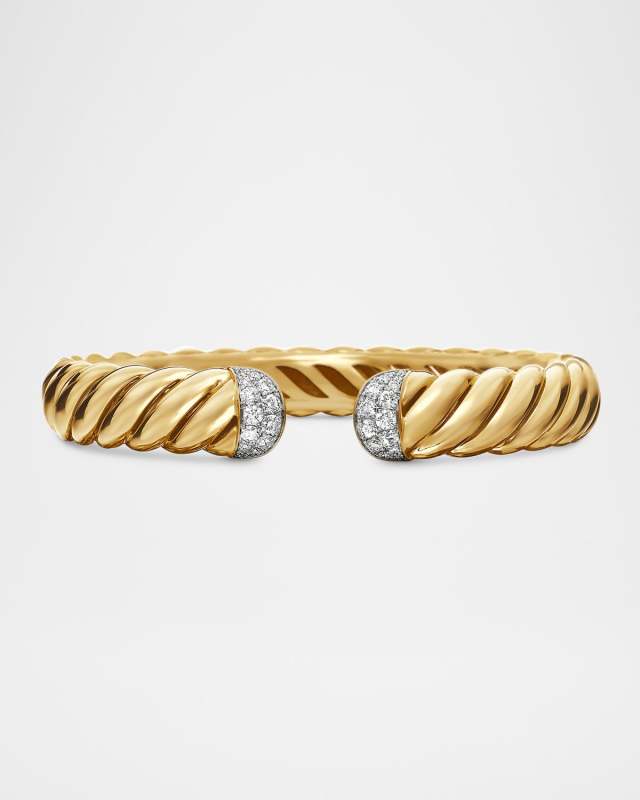 Sculpted Cable Bracelet with Diamonds in 18K Gold, 10mm